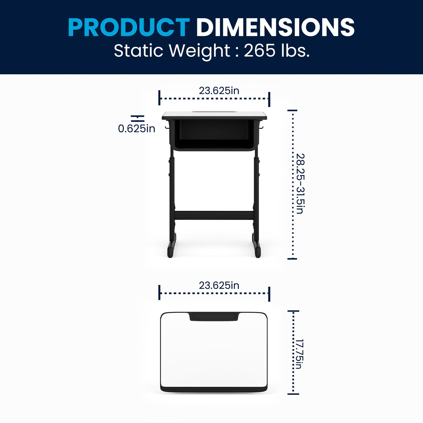 Emma and Oliver Student Desk with Top and Adjustable Height Pedestal Frame