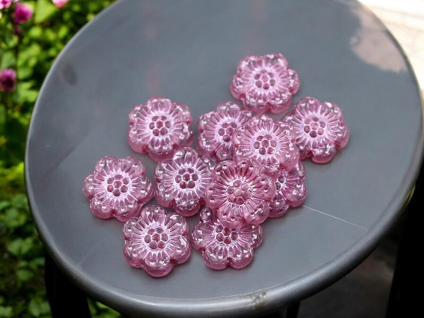 11* 14mm Metallic Pink Washed Crystal Wildflower Beads (LAST