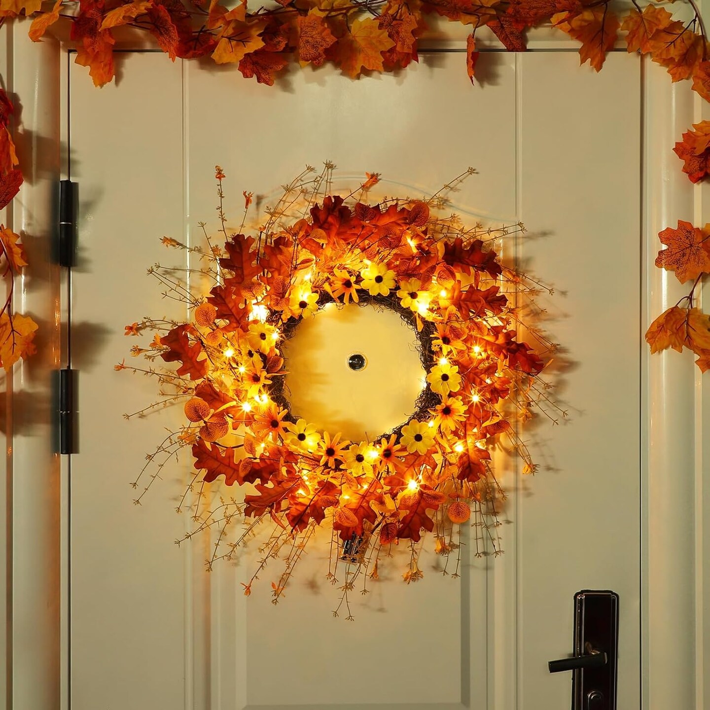 20 Inch 20 LED Fall Wreath with Lights, Fall Wreaths for Front Door