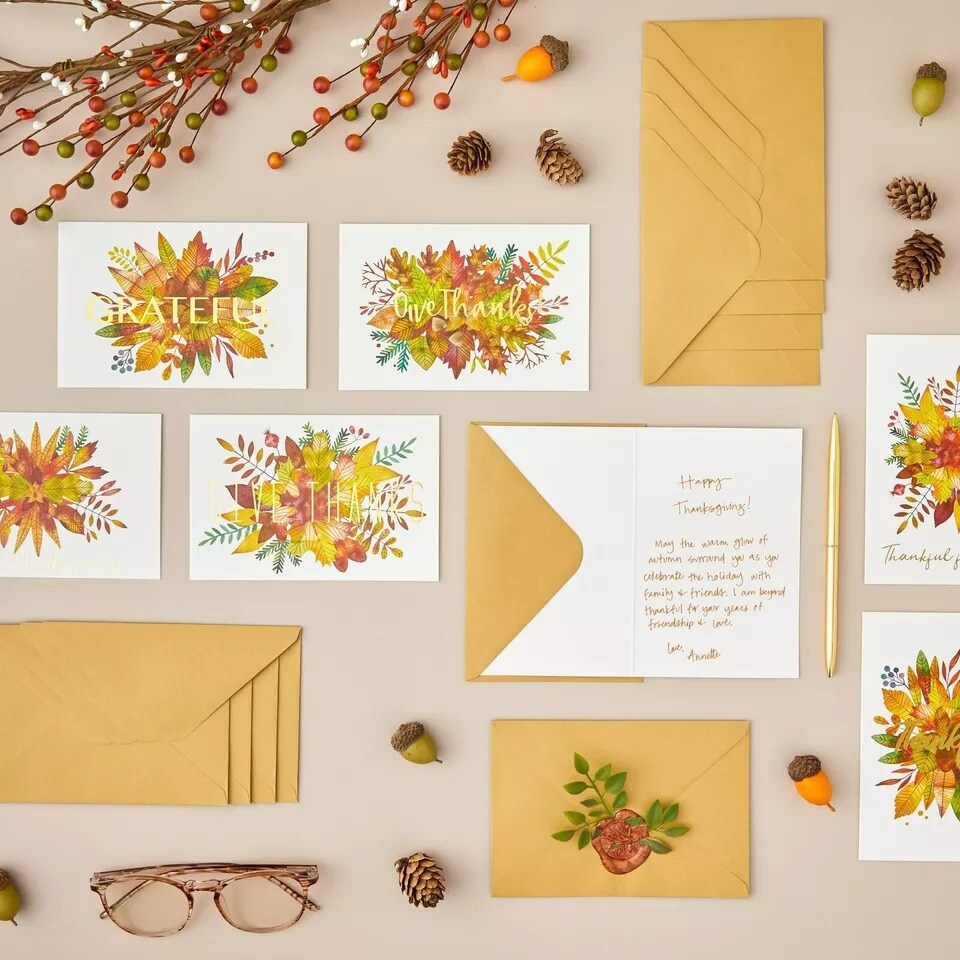 48 Pack Thanksgiving Greeting Cards and Kraft Envelopes, 6 Fall Designs, 4x6 In