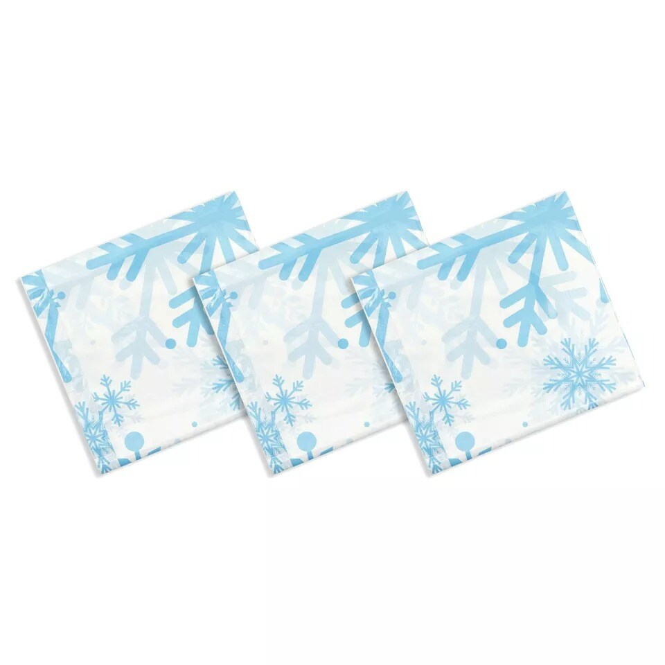 3 Pk Plastic Snowflake Tablecloth for Christmas, Disposable Table Cover, 54x108"