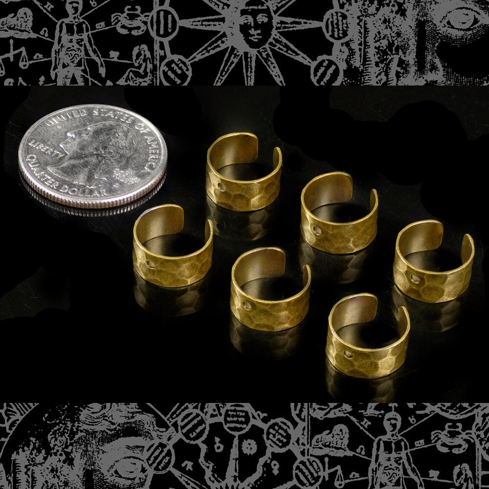 Antiqued Brass Hammered Ear Cuffs with Hole - Earring Cuff - Set of Six - XXX - AB-OD6