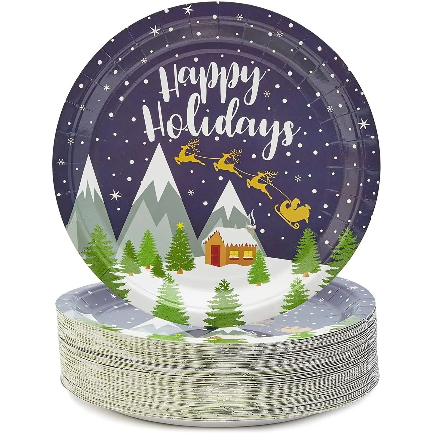 80 Pcs Christmas Paper Plates Disposable Happy Holiday Xmas Party Dinnerware 9”