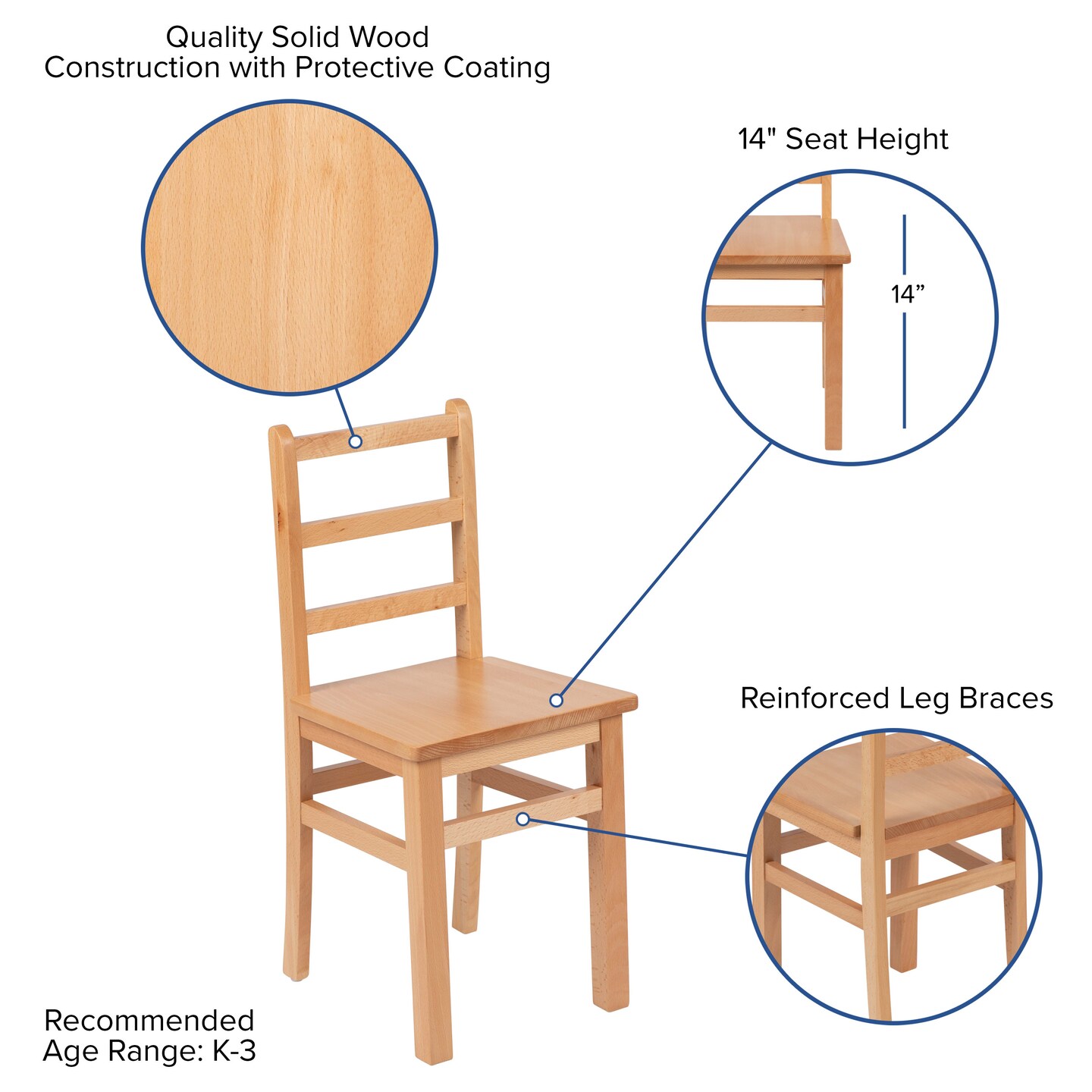 Emma and Oliver Kids Natural Solid Wood Table and Chair Set for Classroom, Playroom, Kitchen