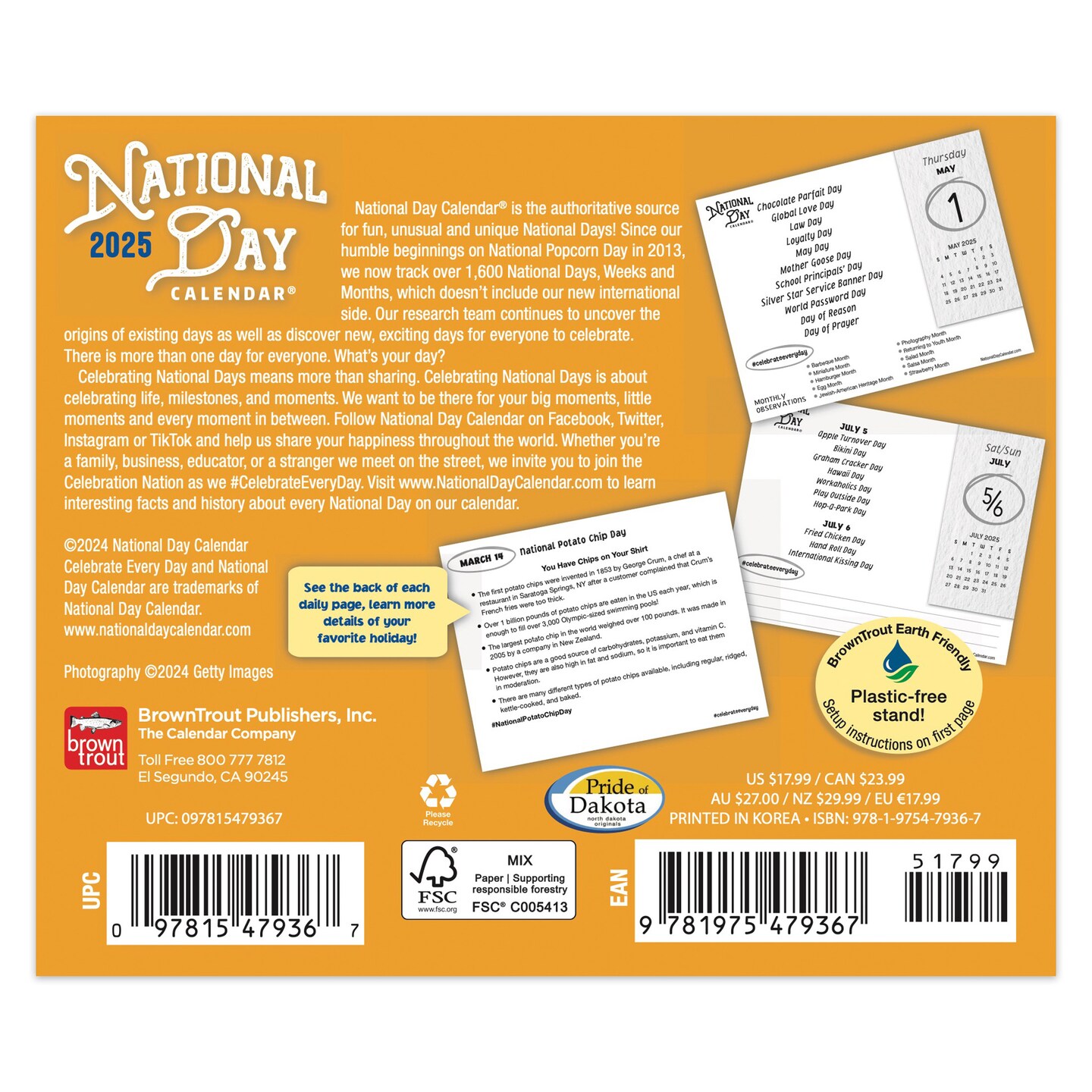 National Day OFFICIAL | 2025 6 x 5 Inch Daily Desktop Box Calendar | New Page Every Day | BrownTrout | Holidays Everyday