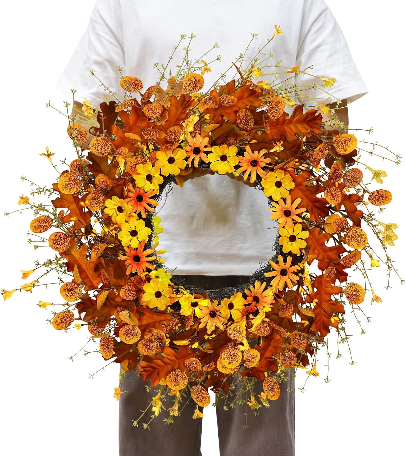 20 Inch 20 LED Fall Wreath with Lights, Fall Wreaths for Front Door