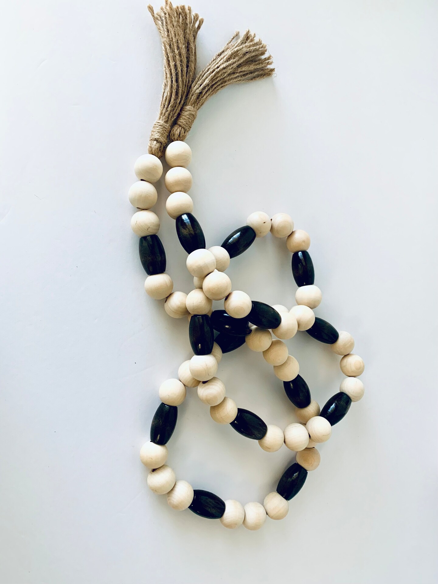 Wood Beaded Garland with Jute Tassels | Beautiful Decorative Garland with a Mix of Little and Dark Tones product 5