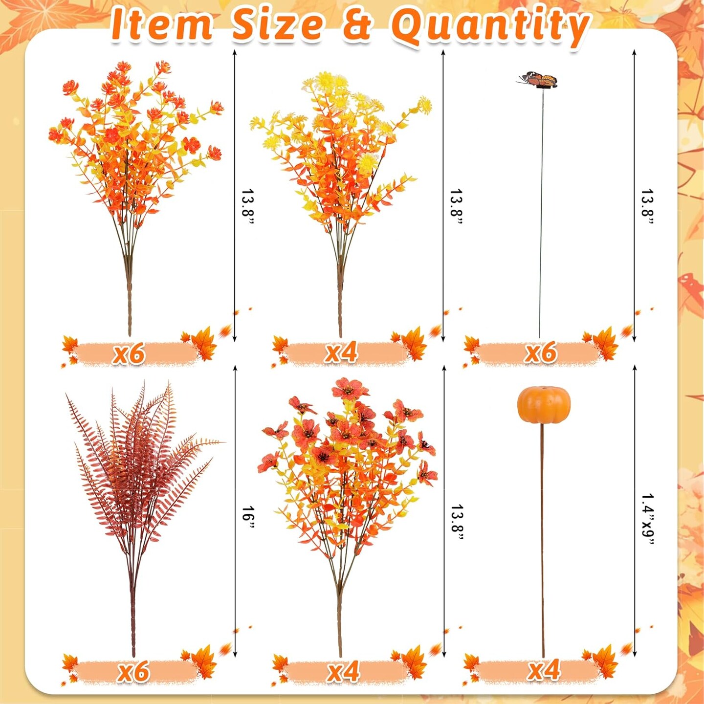 30PCS Fall Artificial Fake Flowers Plants Outdoor