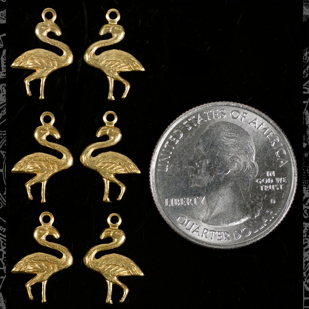 Raw Brass Flamingo Charms - Set of Six - B-C142