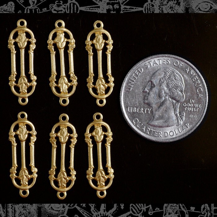 Raw Brass Art Deco Flower Bars Two Way Connectors - Set of Six - B-2C37