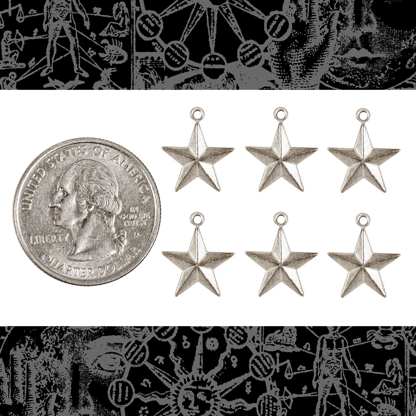 Antiqued Silver Plated Brass Small Star Charms - Set of Six - XXX - S-C181