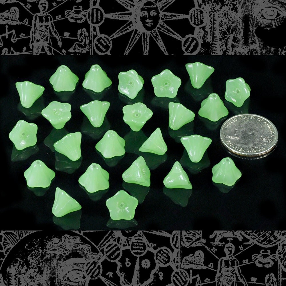 Jade Green Glass Flower Beads 10 x 13mm Set of Twenty-Four - GB-FB05