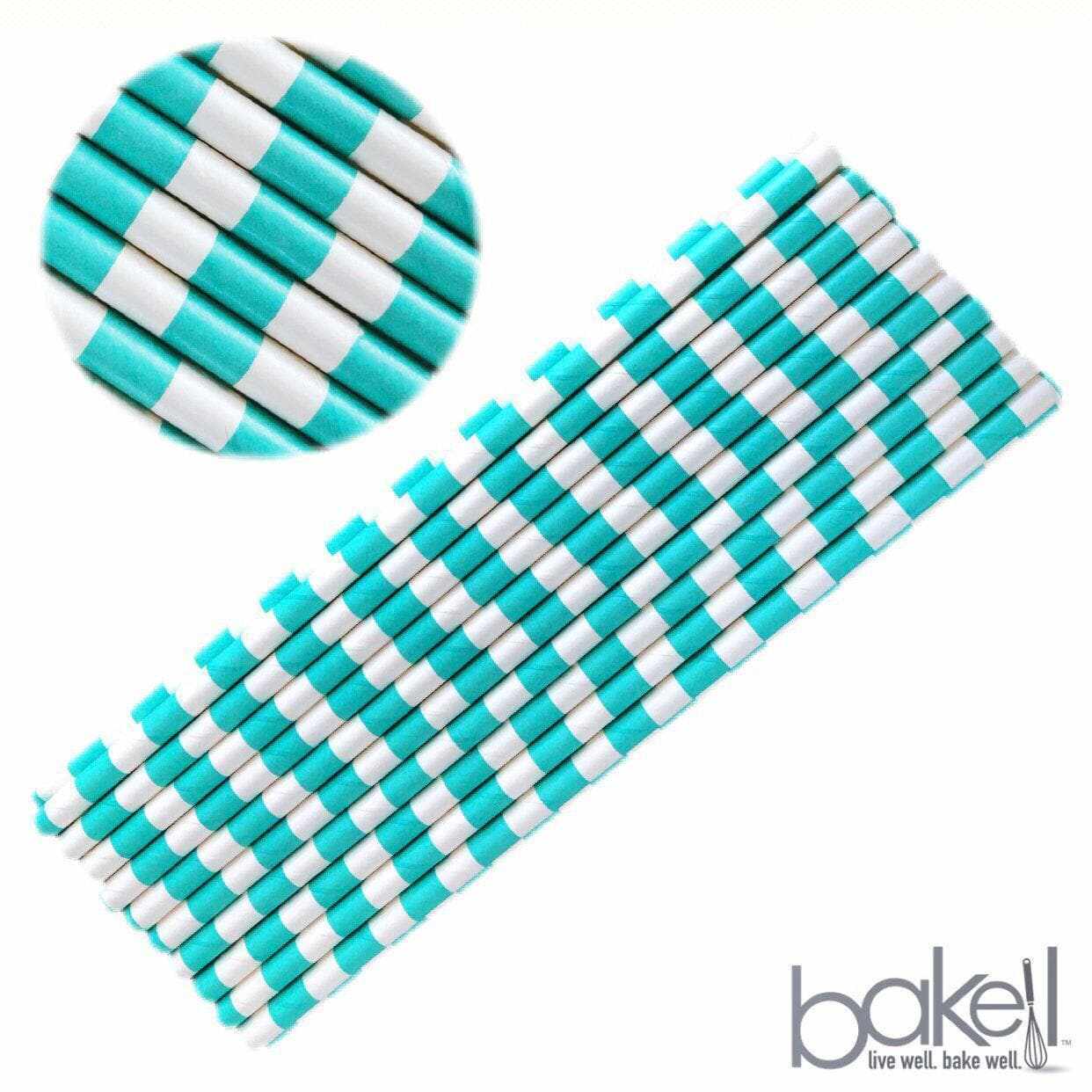 Mermaid Teal &#x26; White Stripe Cake Pop Party Straws