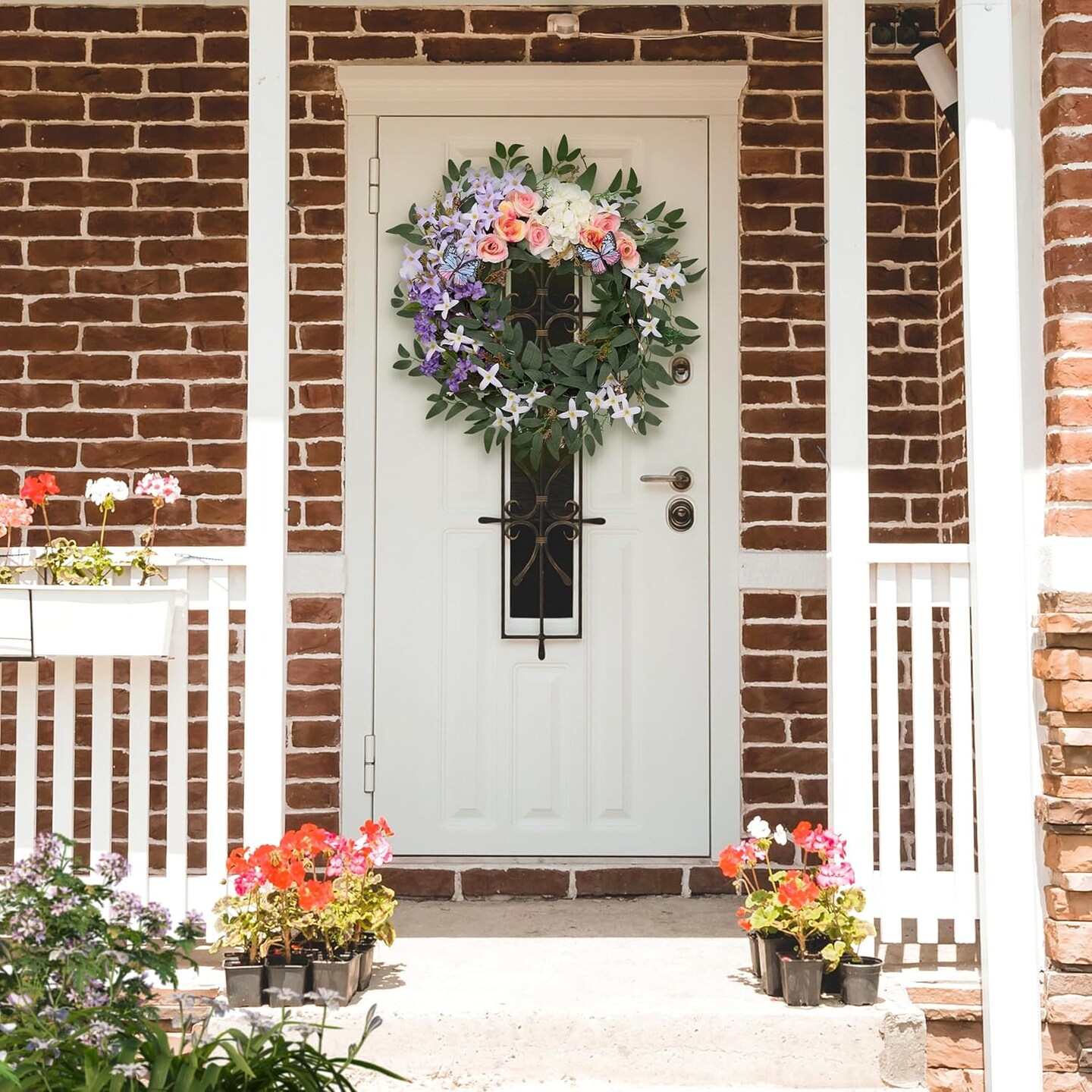 Spring Summer Flower Wreaths for Front Door with Lights