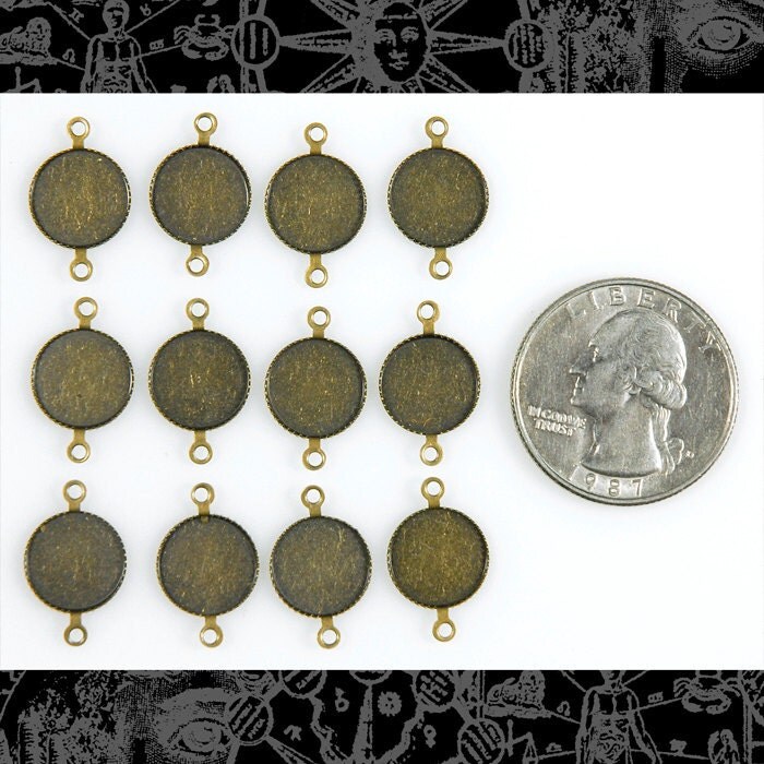 Antiqued Brass Round 10mm Cabochon Connectors - Set of Twelve - AB-2C26