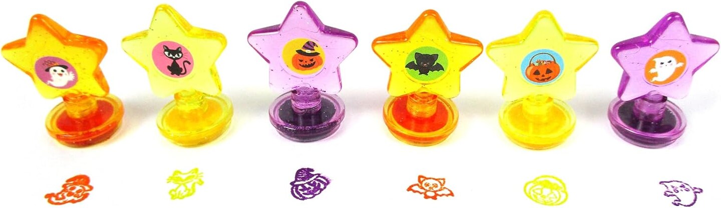 TINYMILLS 24 Pcs Halloween 2 in 1 Stackable Stacking Crayon with Extra Stamper Topper,