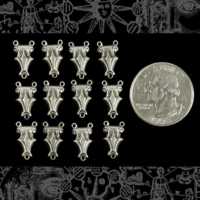 Antiqued Silver Plated Brass Corbel Triangular Three Ring Connectors - Set of Twelve - S-3C13