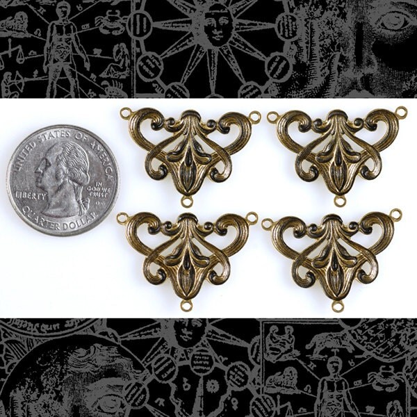 Antiqued Brass Lily Three way Connectors - Set of Four - XXX - AB-3C10