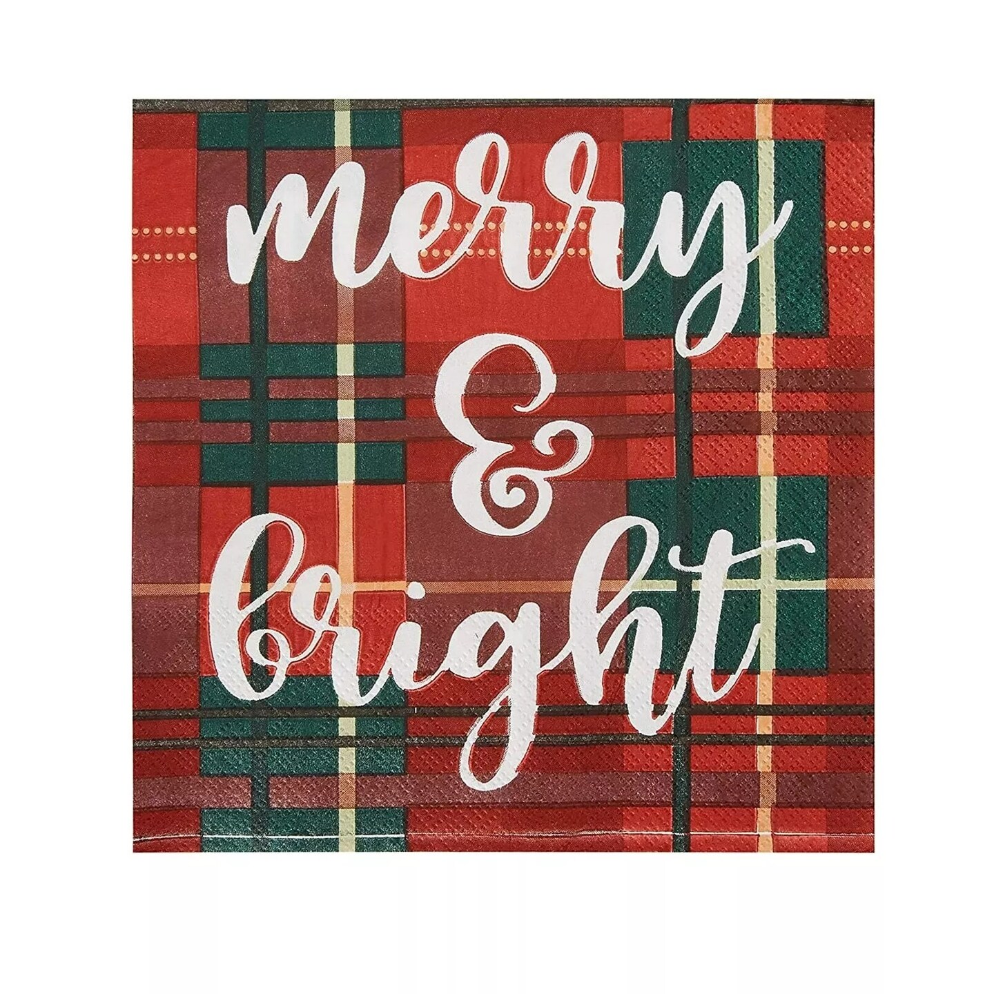 100 Pk Merry and Bright Paper Napkins, Plaid Christmas Party Supplies, 6.5x6.5"