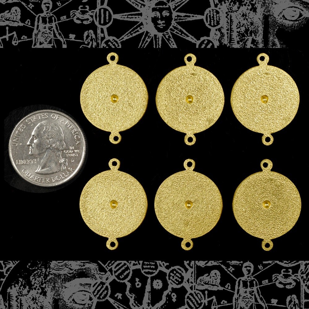 Raw Brass Round Spinner Two Ring Connectors - Set of Six - XXX - B-2C81