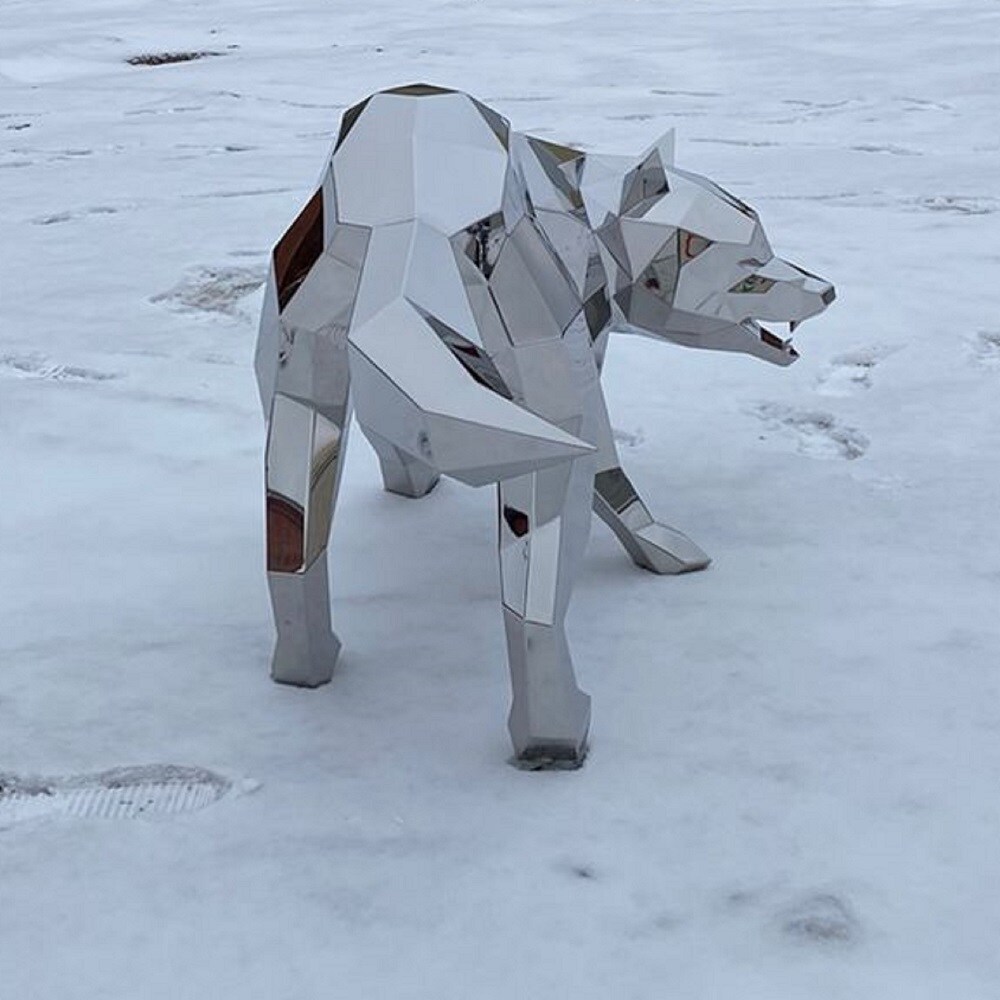 Wolf statue, wolf life-size steel sculpture, premium stainless steel statue H.30 inches product 3