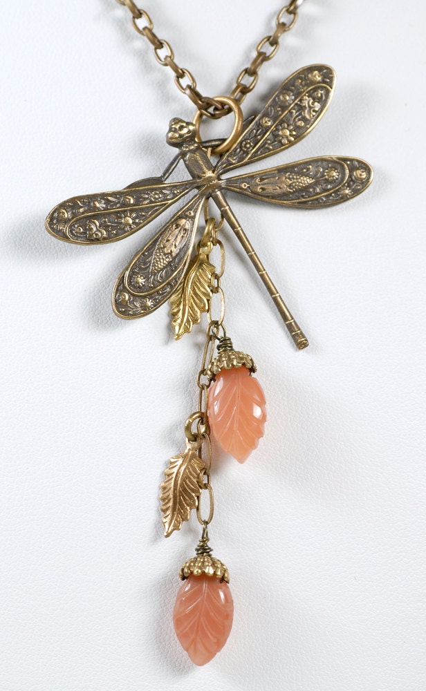 Antiqued Silver Plated Brass Vintage Dragonfly Pendant - XXX - S-P01