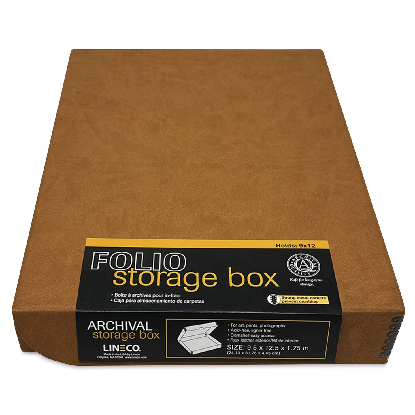 Lineco Folio Archival Storage Box - Tan, Faux Leather, 9" x 12"