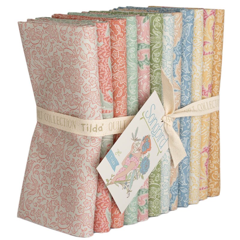 Tilda Songbird Fat Quarter Bundle - BLENDERS - 12 Fabrics each 21" x 19" - 100% cotton