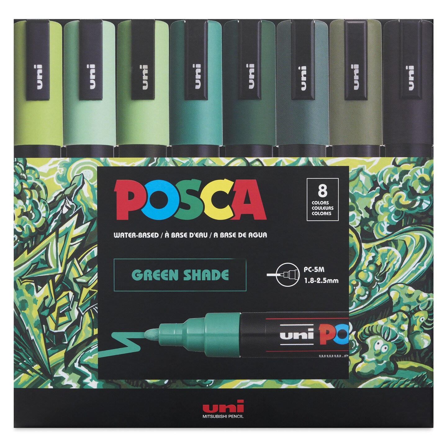 Posca Paint Markers - Set of 8, Green Shade Colors, Medium Bullet