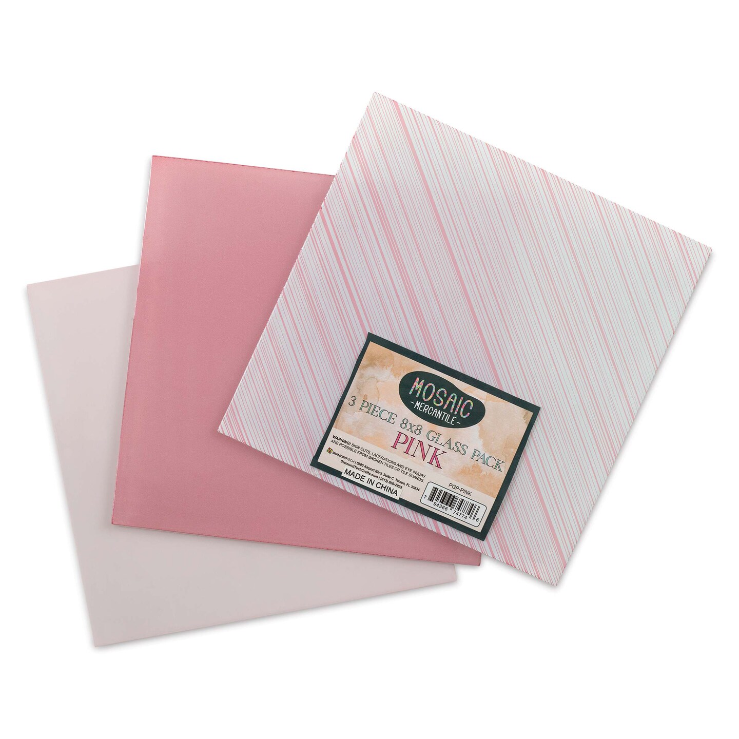 Mosaic Mercantile Opalescent Glass Pack - Pink, 8" x 8", Pkg of 3