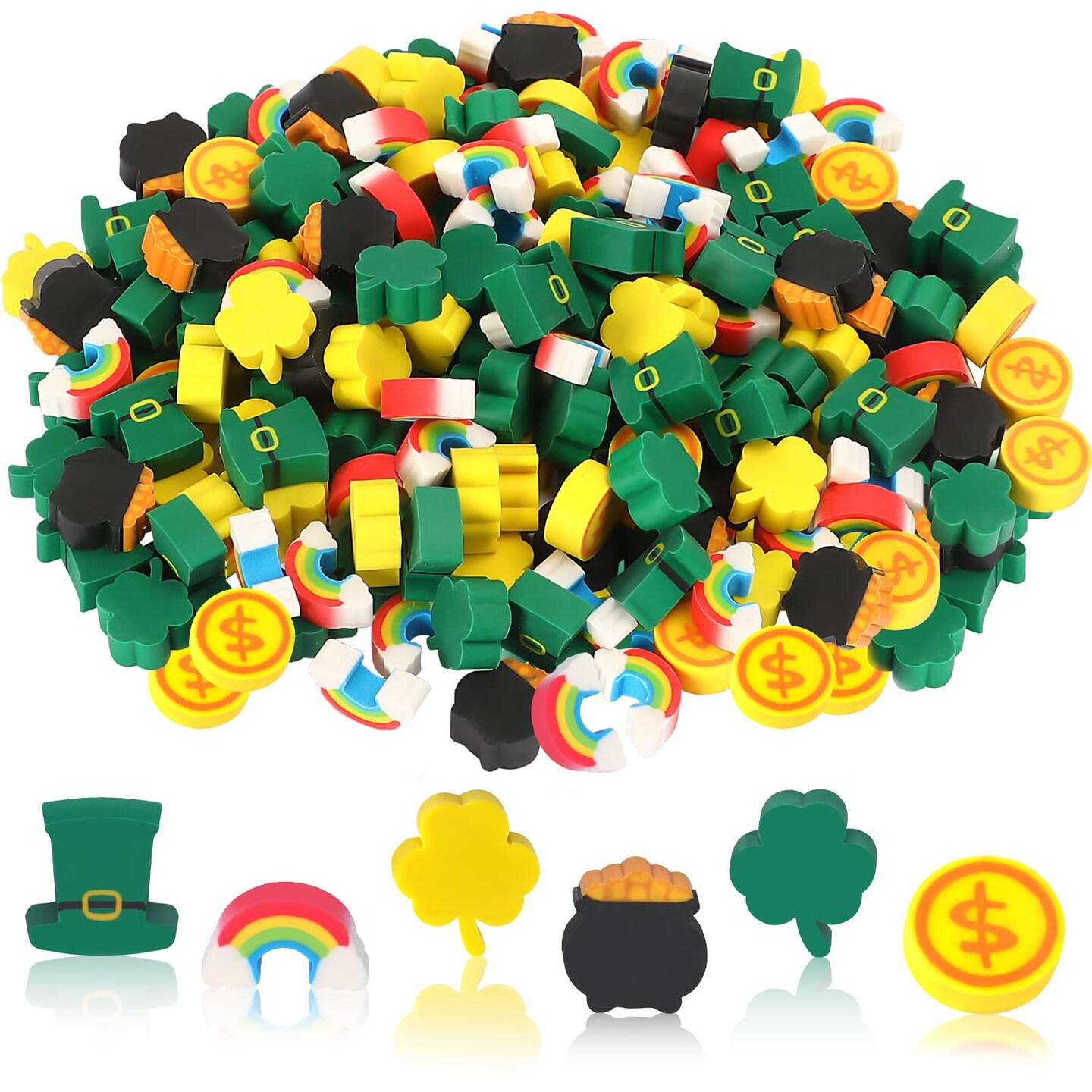 Erasers for Kids, 150Pcs St. Patrick's Mini Erasers Cute Pencil Erasers Shamrocks Erasers for Kids Bulk School Classroom Prizes Homework Rewards Party Favors