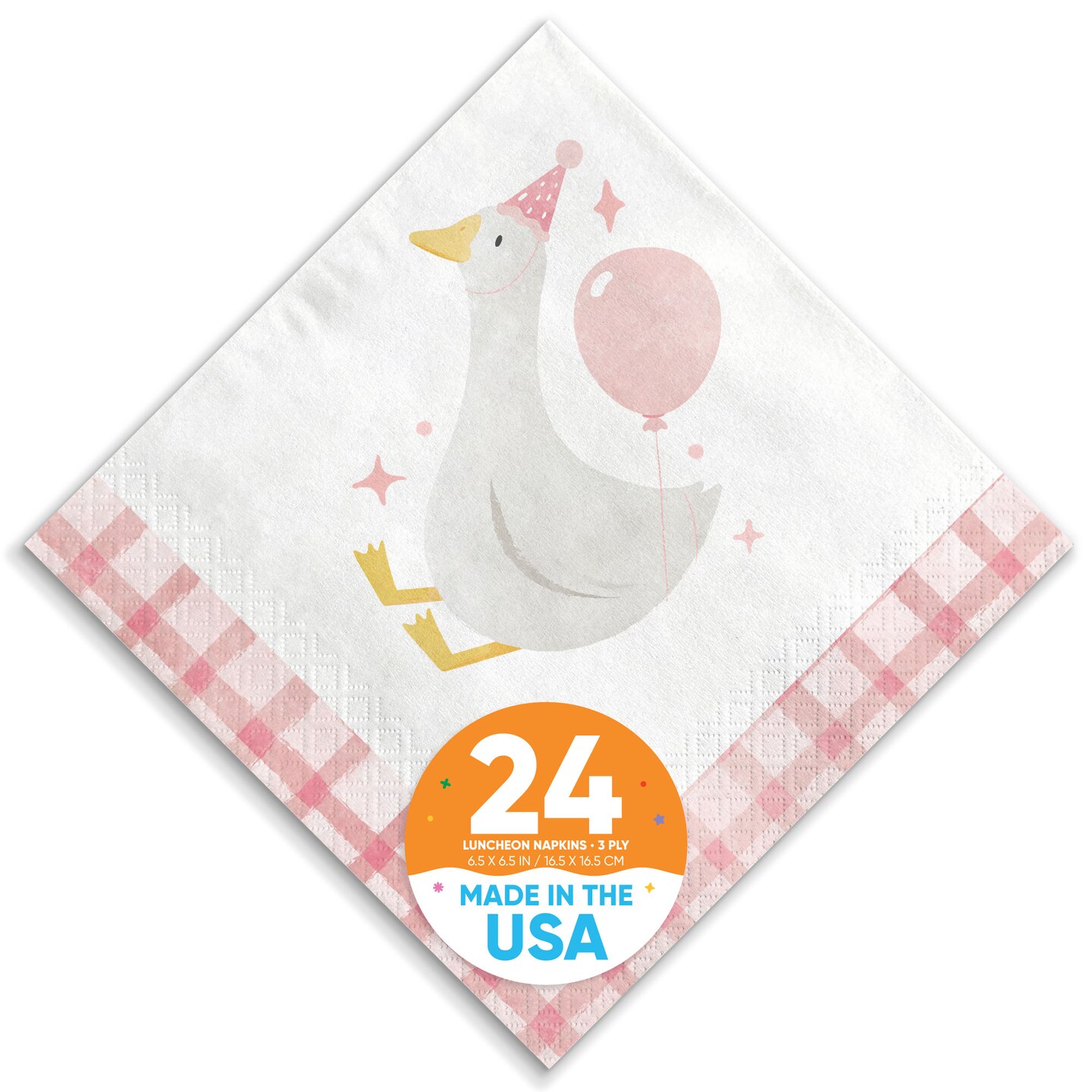 Big Dot of Happiness One Silly Goose Pink Napkins, Girl 1st Birthday Party Decor, White 3-Ply Paper Luncheon Dinner Napkins - 24 Count