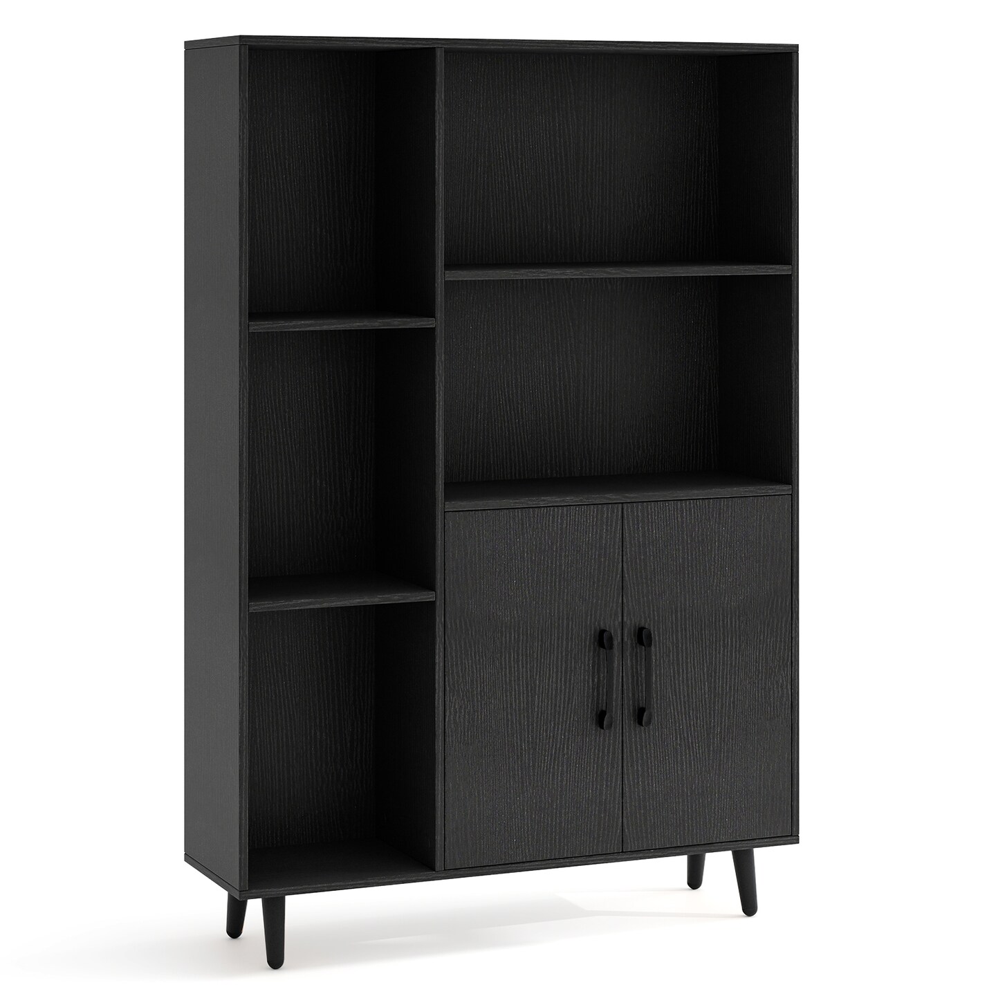 Freestanding Engineered Wood Floor Bookshelf with Cabinet and Open Shelves