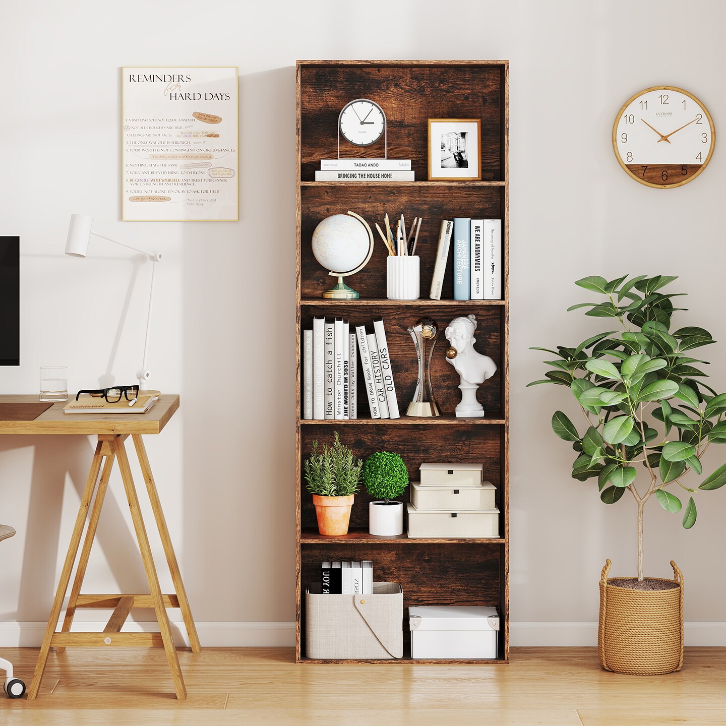 Freestanding 5-Tier Bookshelf, Open Bookcase with Display and Storage Shelves