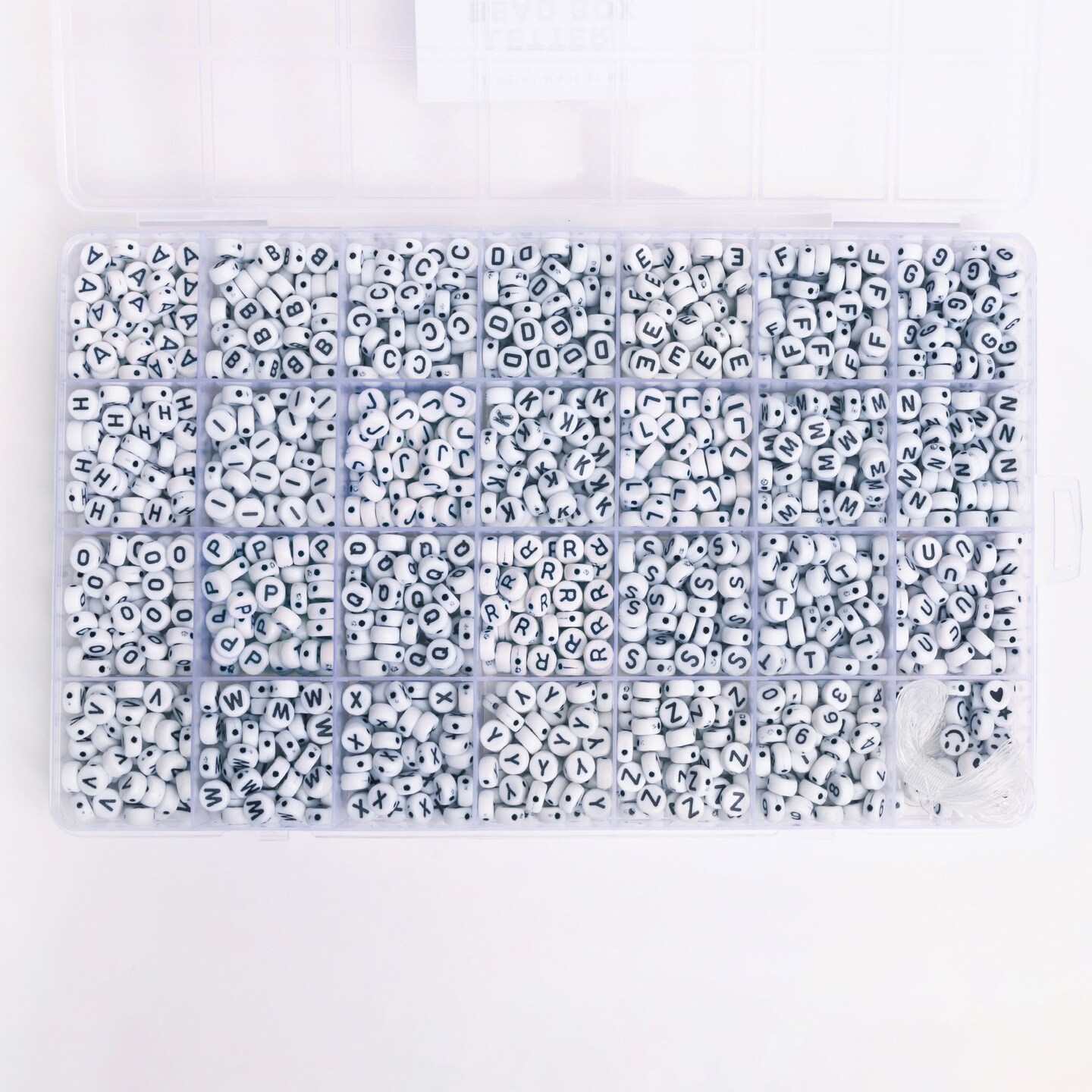 Jewelry Made By Me Letter Bead Box - Pkg of 1,600, White Beads, Black Letters