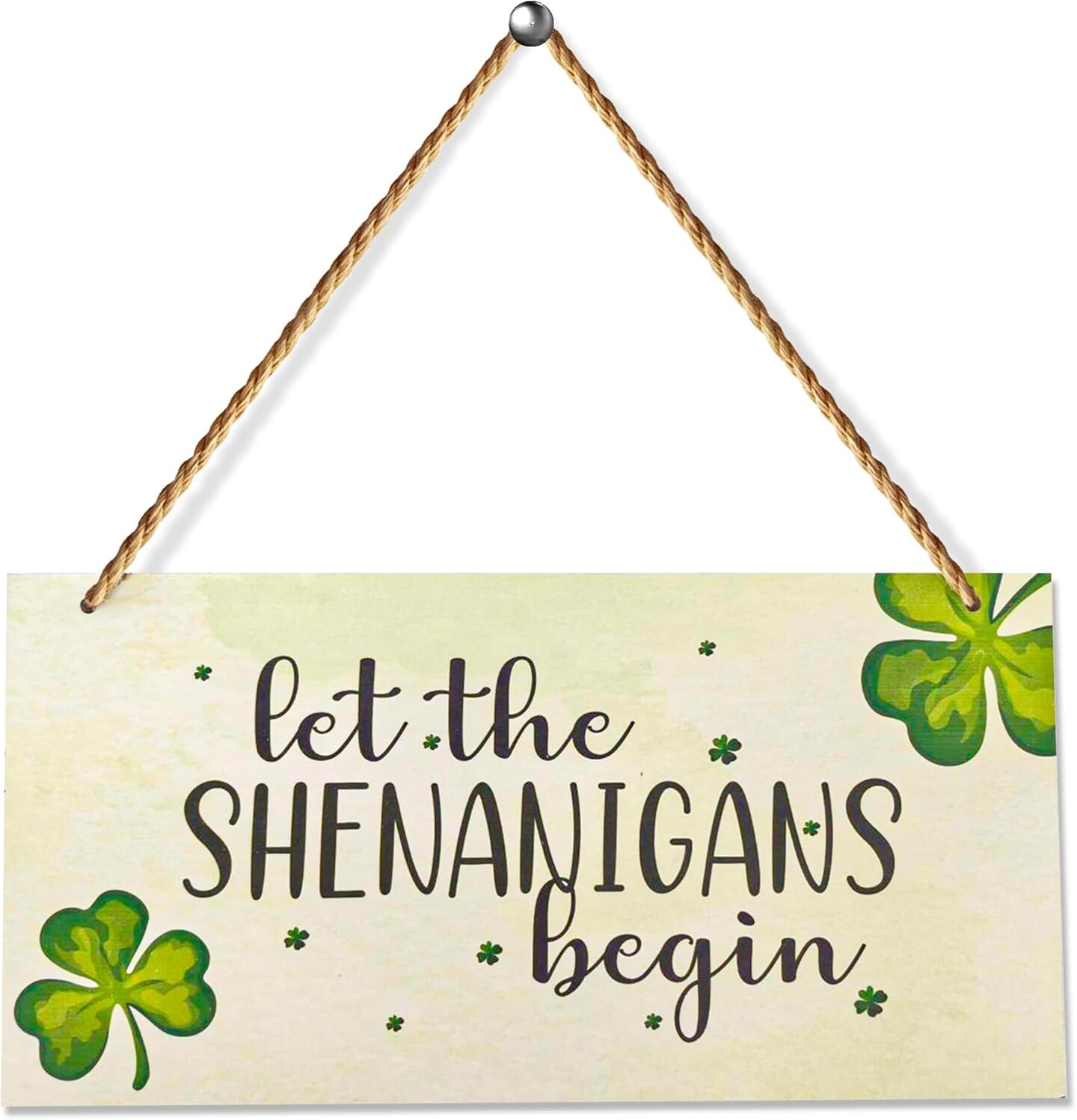 4E's Novelty Hanging St. Patricks Day Shamrock Wood Decor Sign, Green Wooden Door Hanger for Front Doors, Festive and Classy Saint Patricks Day Door Decoration, Lucky Shamrock Sign Home Decor