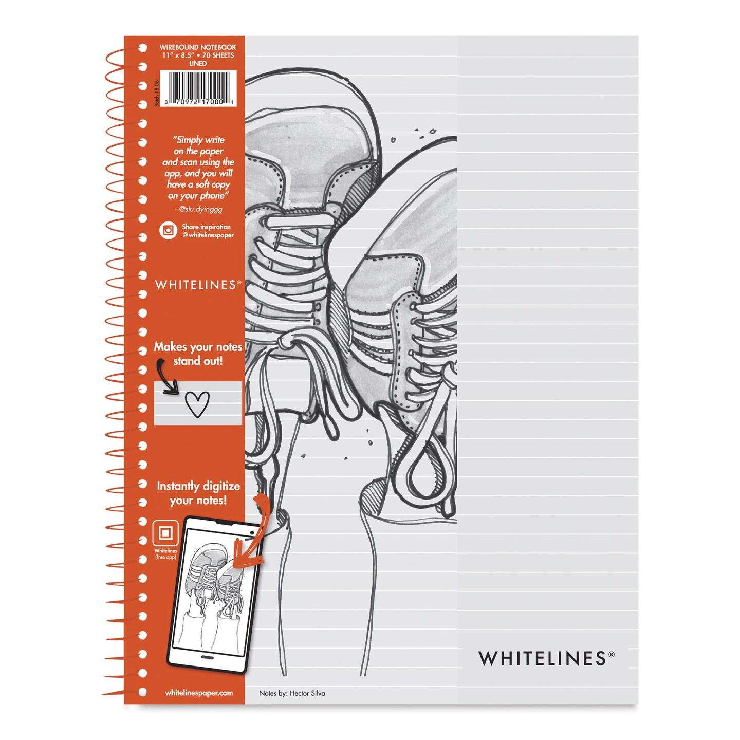 Roaring Spring Whitelines Wirebound Notebook - Ruled, 8-1/2" x 11", 70 Sheets