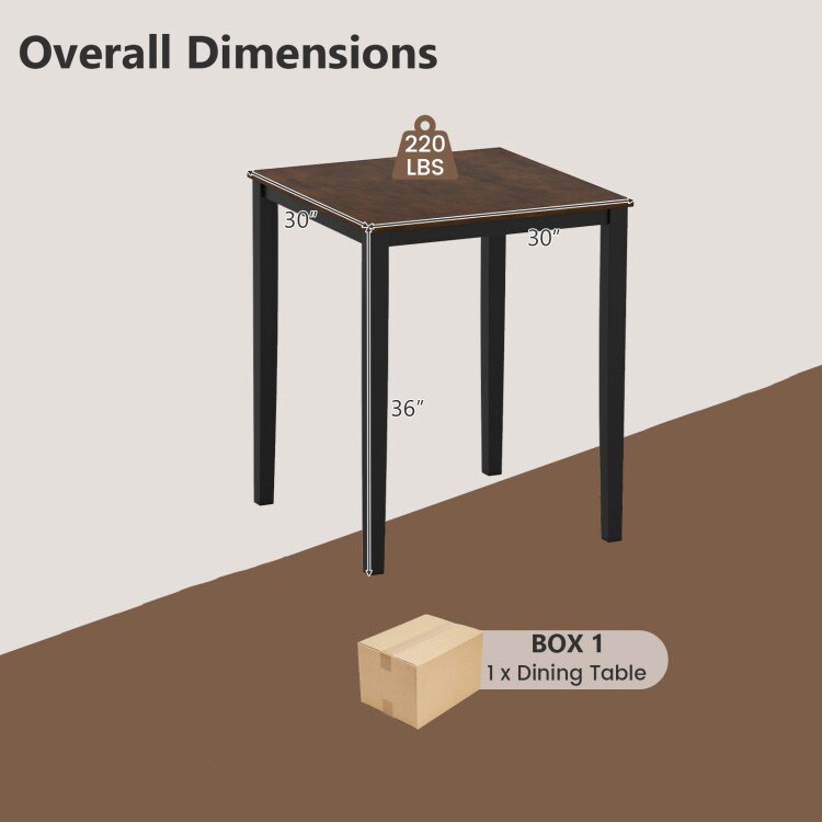Black Square Dining Table with Solid Wood Frame Seats 4 People