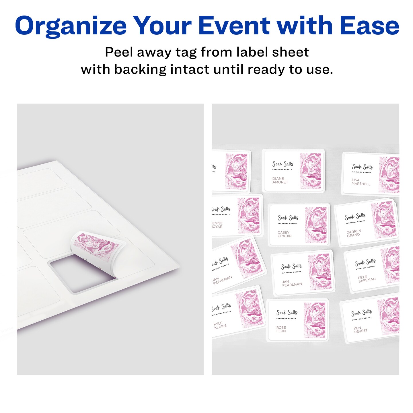 Avery Flexible Printable Name Tag Stickers, 2-1/3" x 3-3/8", Matte White, Removable Adhesive, Laser & Inkjet Compatible, 80 Name Badges Total, Great for Networking, Events, and More (25395)