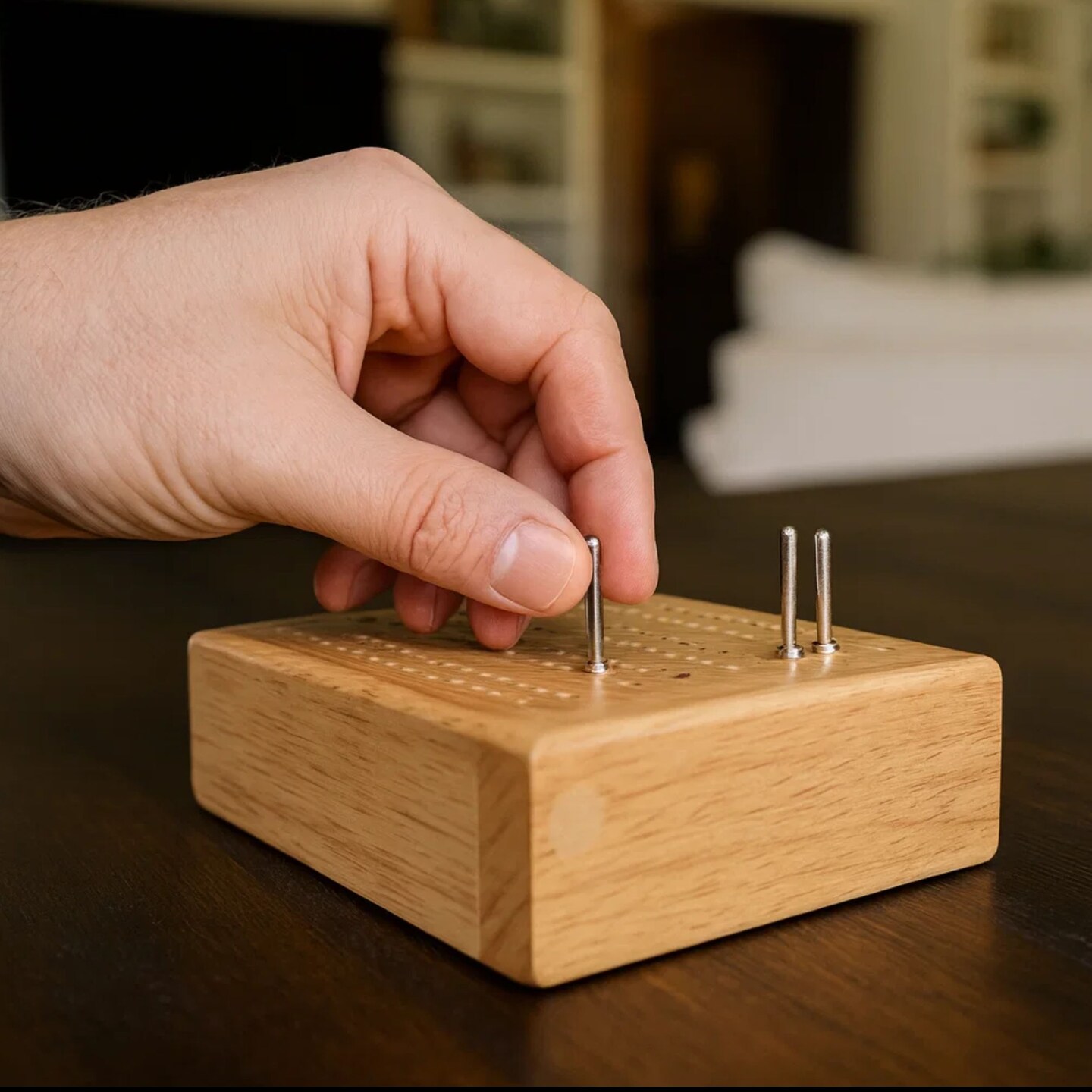 WE Games Mini Travel Cribbage Set - Solid Wood 2 Track Board with Swivel Top and Storage for Cards and Metal Pegs