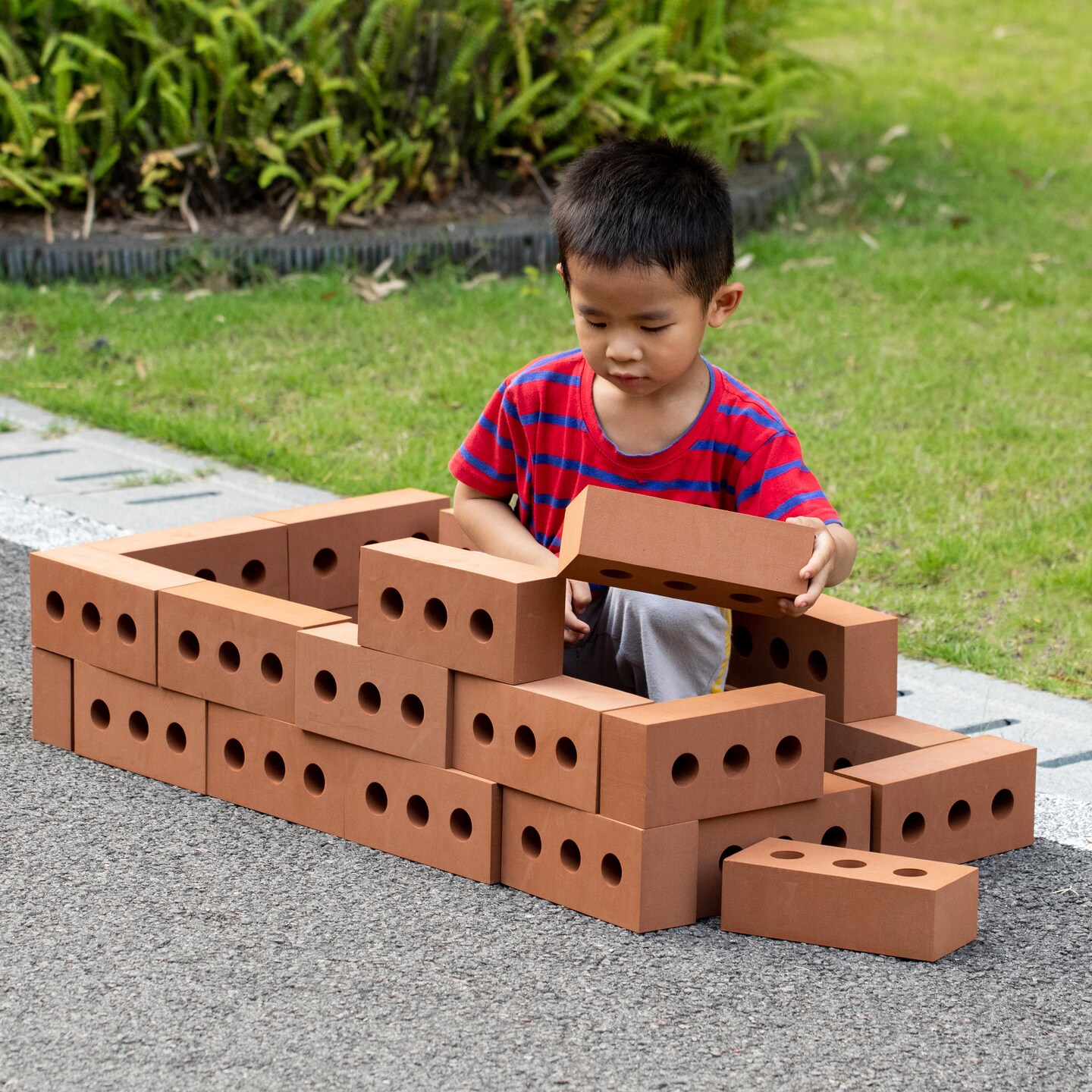 Construction Stacking Building Red Brick Block, Rectangle Foam Kids Pretend Play Creativity Toy