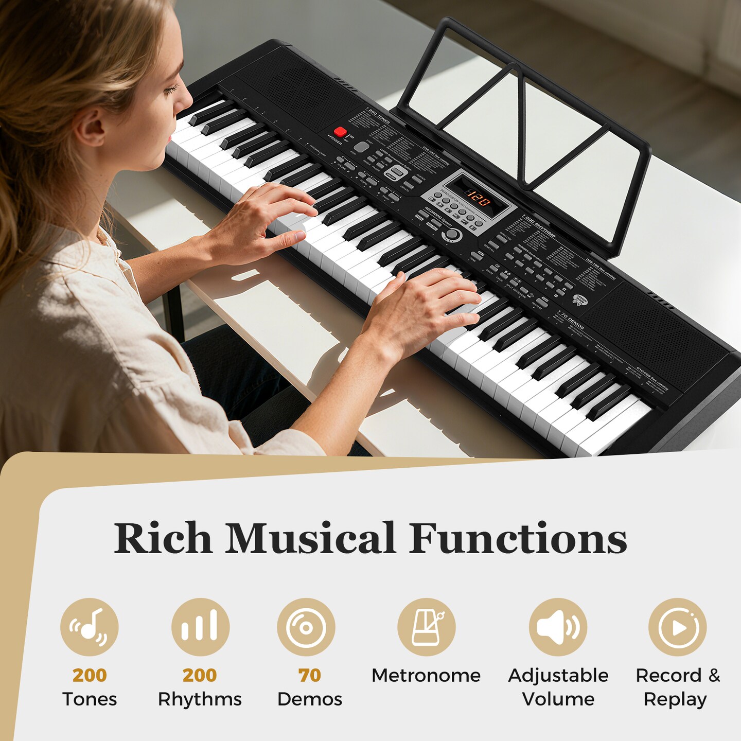 Beginner 61-Key Electric Piano Keyboard Kit with 200 Rhythms and Tones
