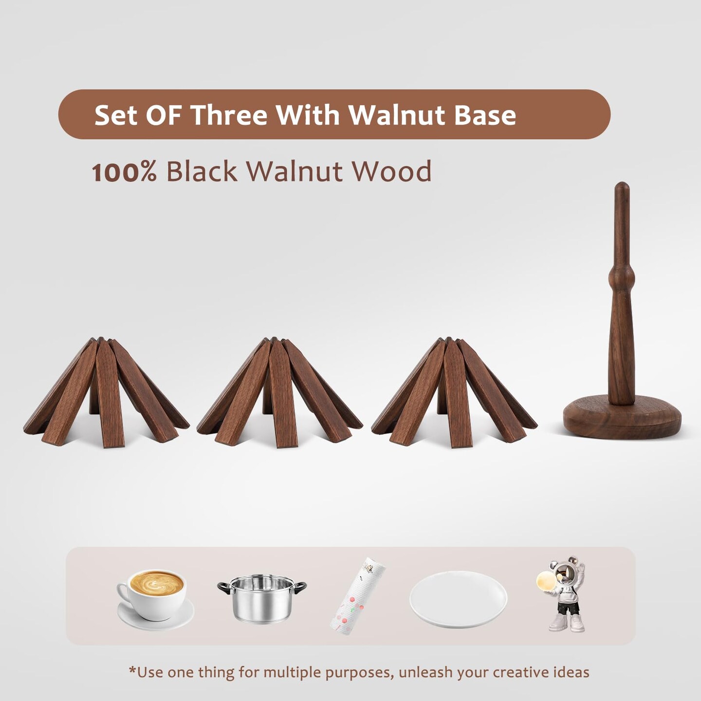 Black Walnut Wooden Trivets for Hot Dishes - Tree Shape Trivet Set, Coaster for Teapots and Hot Pots, and Table Decor