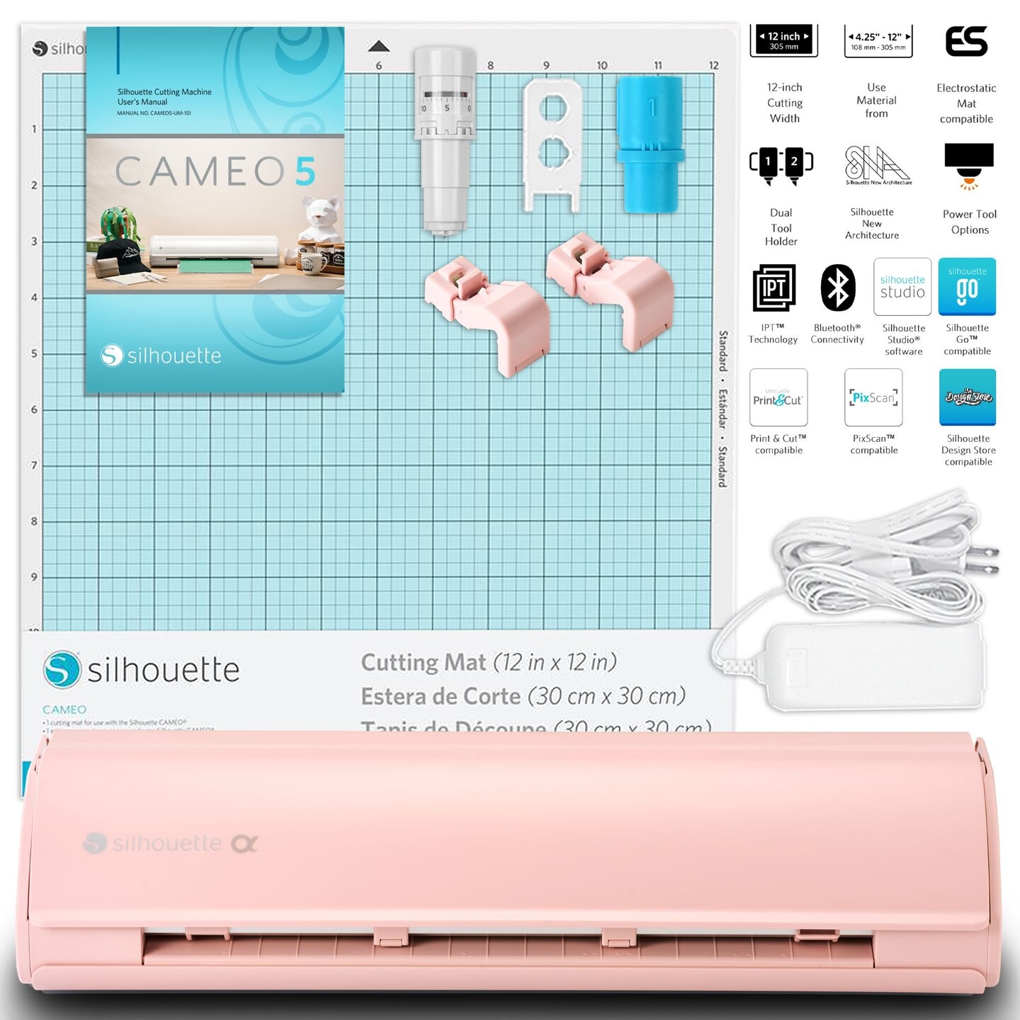 Silhouette Pink Cameo 5α Alpha with Electrostatic Grip Mat Attachment