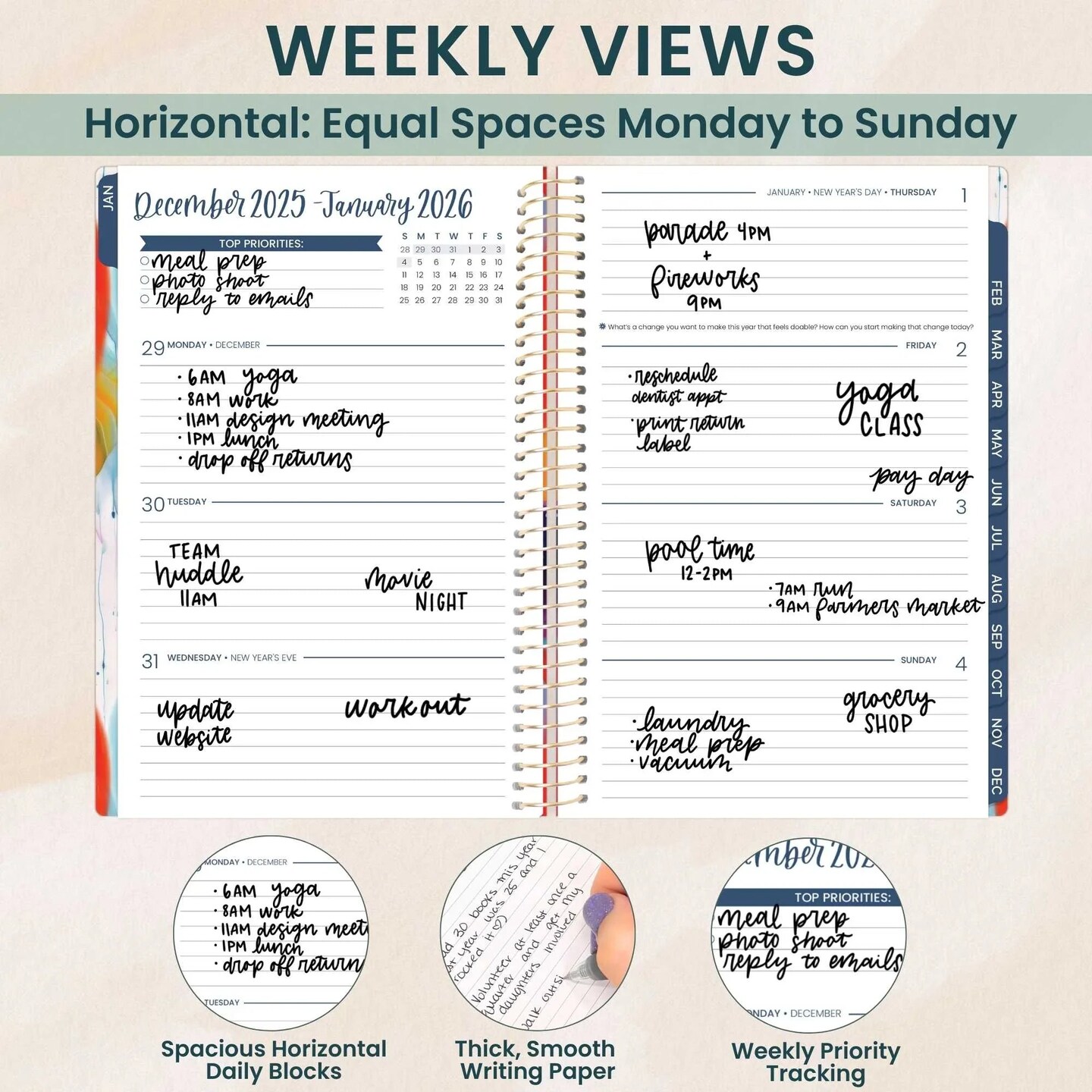 bloom daily planners 2026 Soft Cover Weekly & Monthly Planner, 5.5" x 8.25", Brilliant Brushstrokes