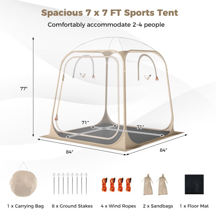 Transparent 7x7ft Pop-Up Sports Bubble Tent Waterproof with Sealed Floor