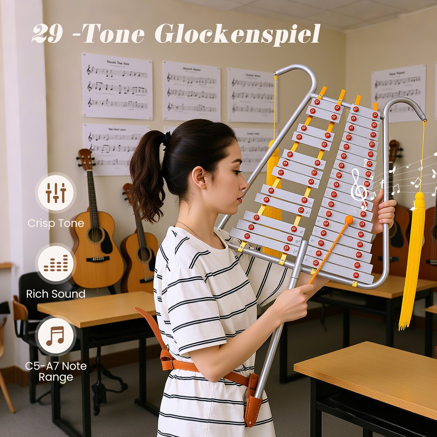 Marching Glockenspiel 29-Note Bell Lyre for Band Performances