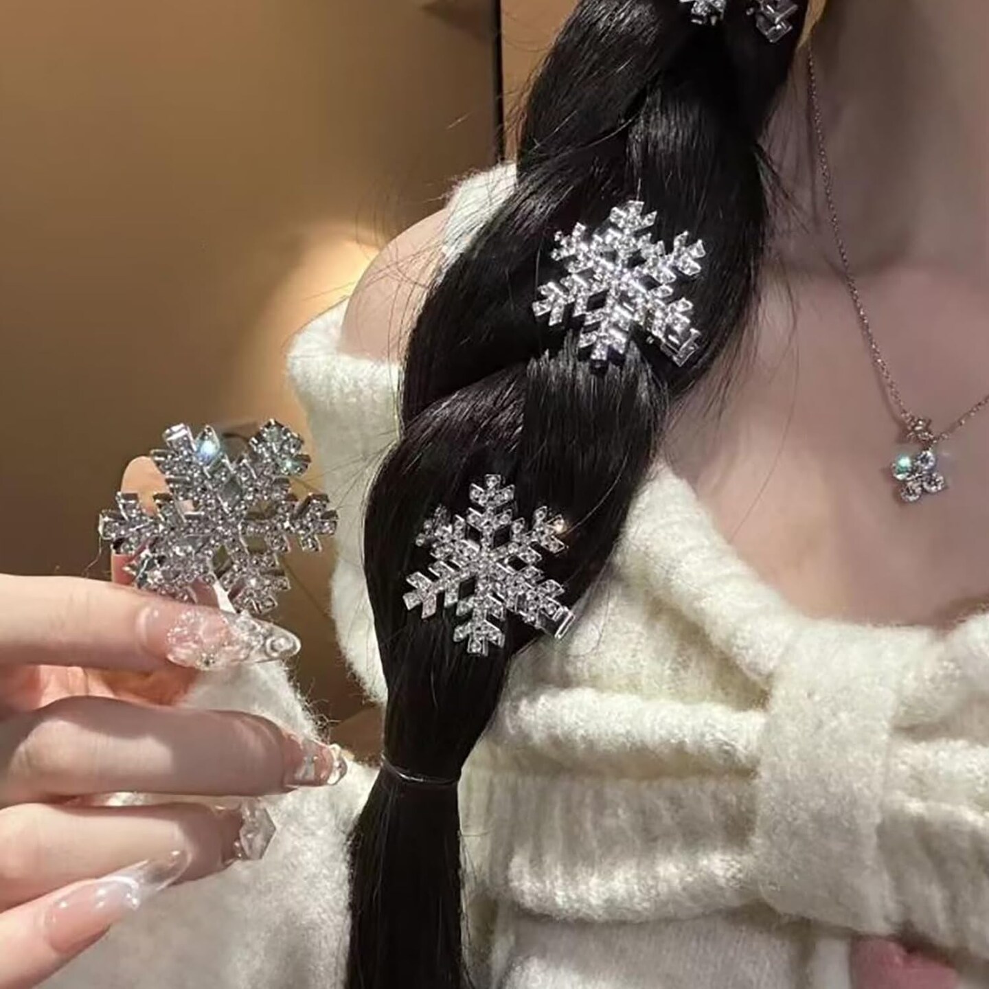 10 Pcs Sparkly Rhinestone Snowflake Hair Clip Hair Barrettes