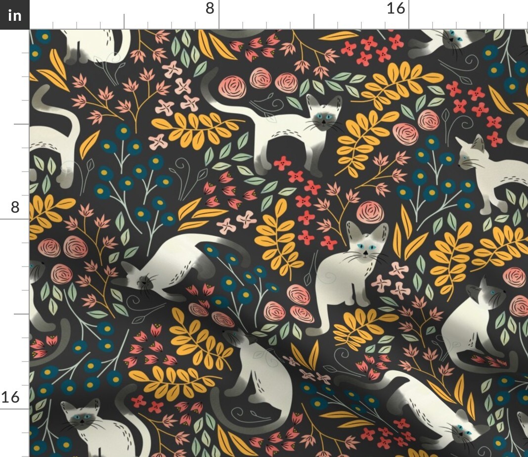 Siamese Garden Cats Kitten Cat Custom Printed Fabric by Spoonflower Various Fabrics by the Yard or Fat Quarter