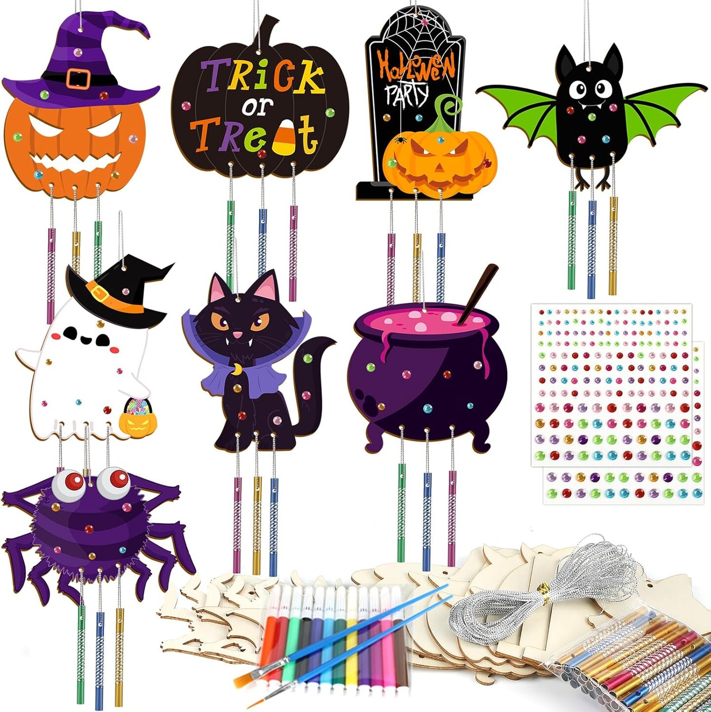 16 Pack Halloween Wind Chime Kits Crafts for Kids